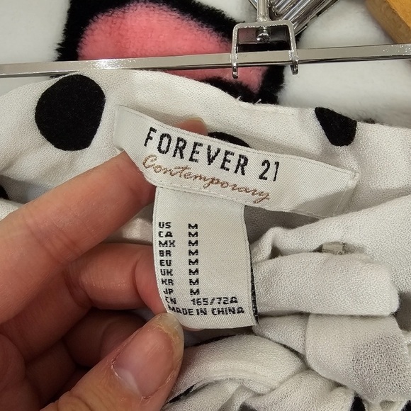 F21 Polka Dot Wide Leg Tie Waist Trouser M Black / White - Picture 4 of 7